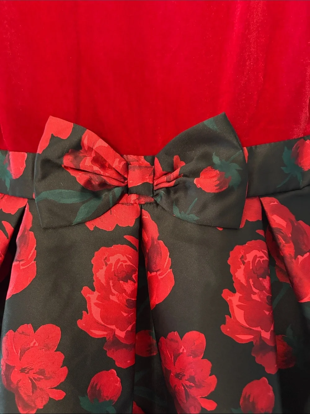 The Children's Place Red Velvet Bodice Black Skirt Floral Fit-and-Flare Dress